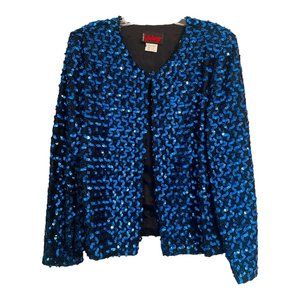 Night Visionz California Royal Blue Sequin Evening Blazer Jacket Size L